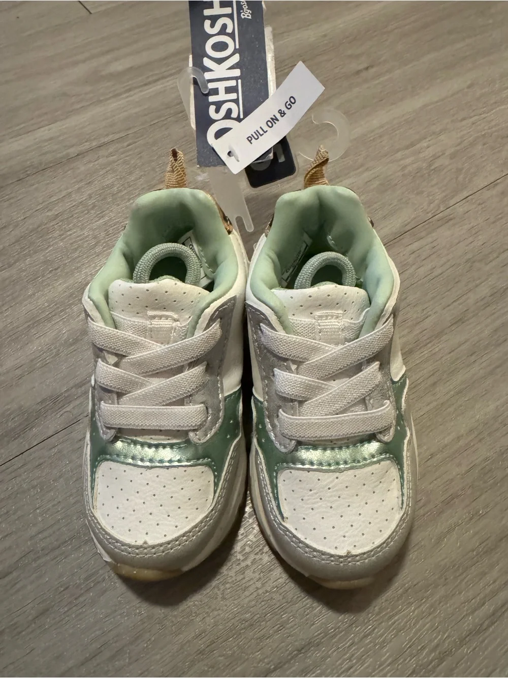 OshKosh B'gosh Mint Green & White and cheetah print Kids Pull-On Sneakers